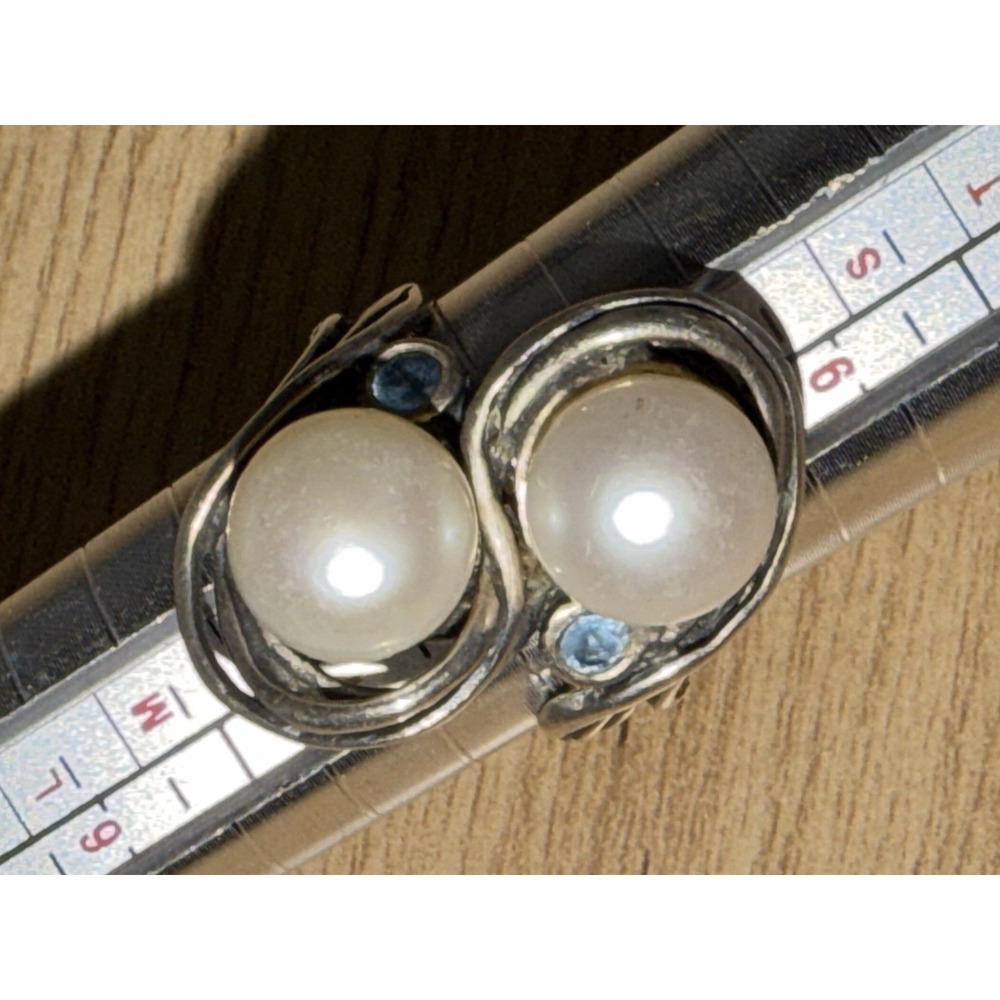 Israel Sterling Silver Nested Freshwater Double Pearl Ring Sz 8